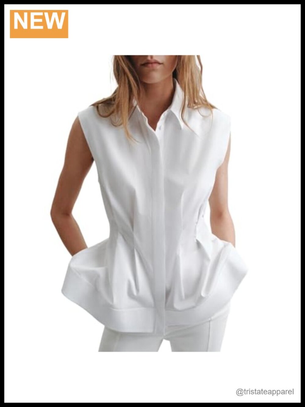 Women Cotton Sleeveless Peplum Blouse Button Down Flared Hem Work Shirt